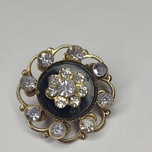 Vintage Gold and Black Floral Brooch